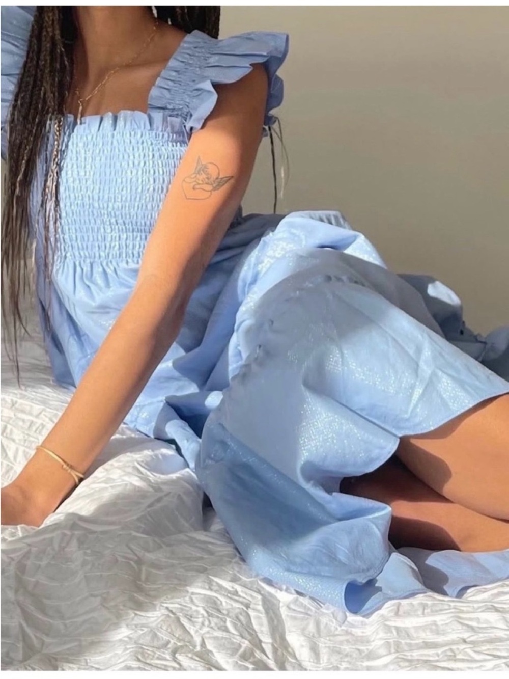 Hill House Ellie Nap Dress Light Blue Glitter Metallic Check - Picture 16 of 17